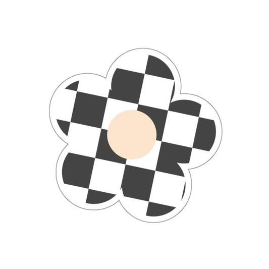 Checkered Flower Sticker in Black