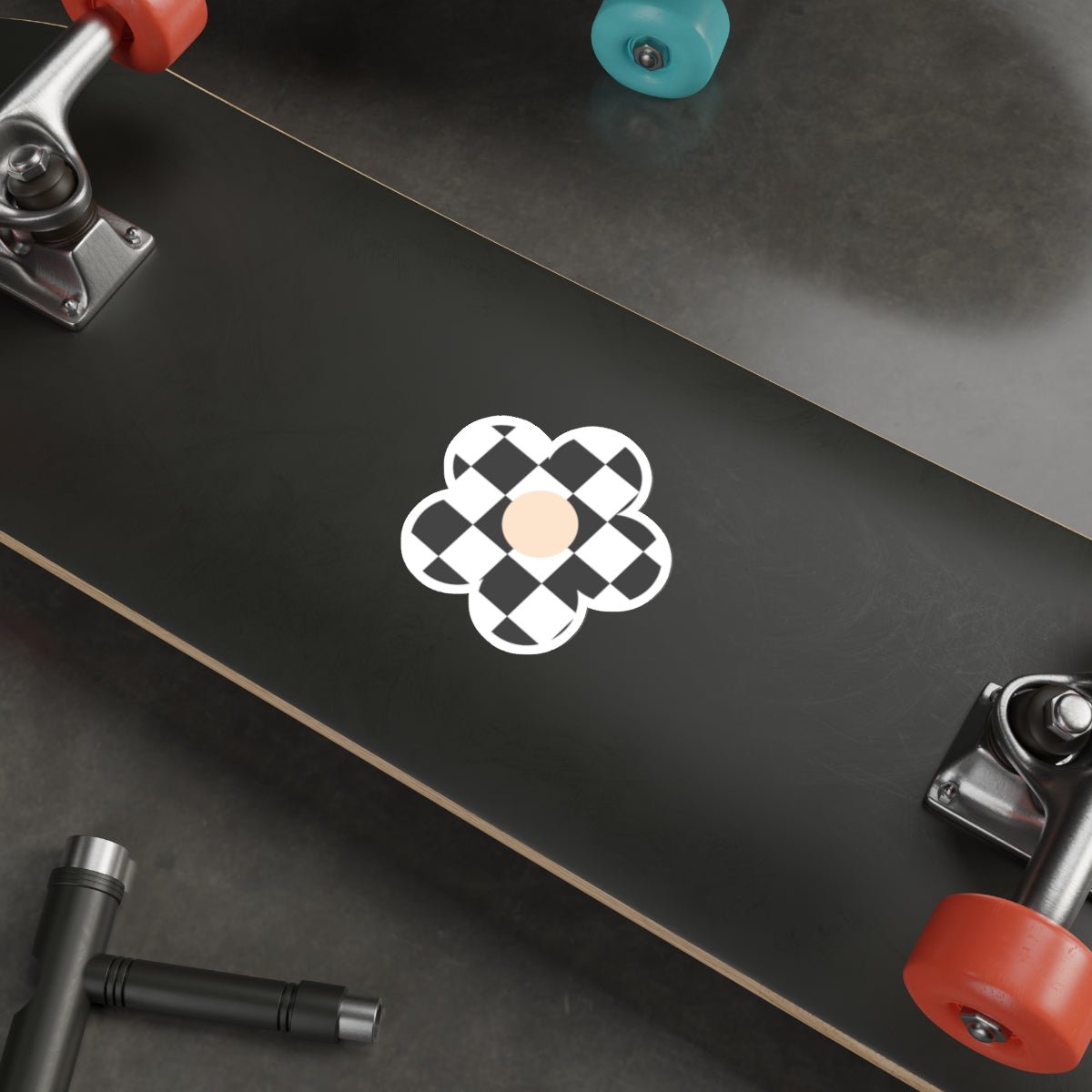 Checkered Flower Sticker in Black - Happy Dance Clothing Co.